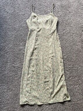 Spaghetti Strap Floral Slip Dress - Light Green